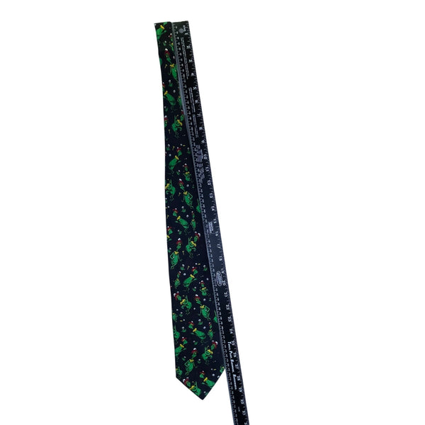 Dr. Seuss Mens Black Silk Grinch Golf Novelty Tie 1994 Holiday Print