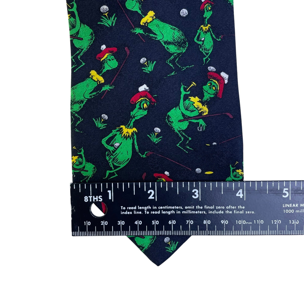 Dr. Seuss Mens Black Silk Grinch Golf Novelty Tie 1994 Holiday Print