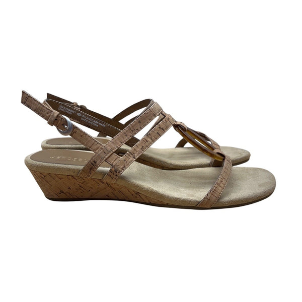Aerosoles Women’s Tan Strappy Alphabyte Cork Combo Wedge Sandals Size 10M - New