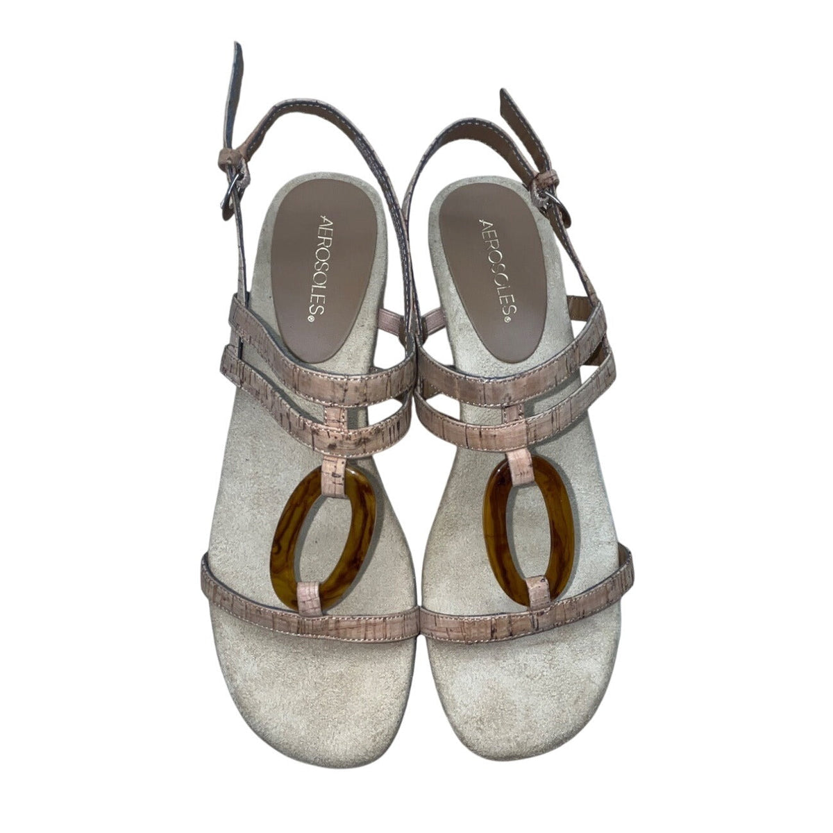 Aerosoles Women’s Tan Strappy Alphabyte Cork Combo Wedge Sandals Size 10M - New