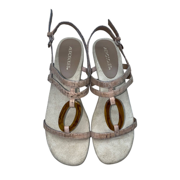 Aerosoles Women’s Tan Strappy Alphabyte Cork Combo Wedge Sandals Size 10M - New