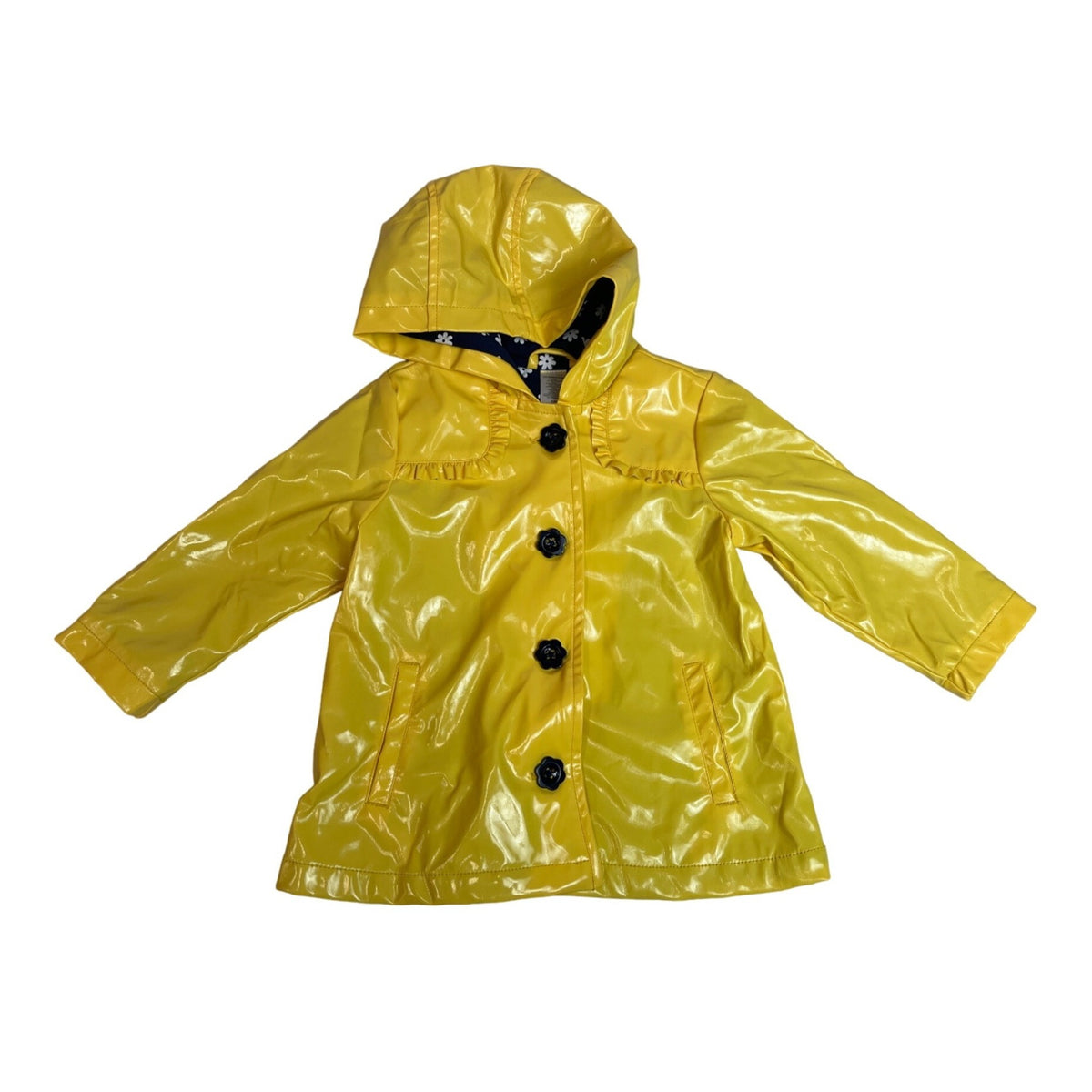 Toddler Yellow Raincoat With Daisy Lining & Hood 18M Waterproof Jacket