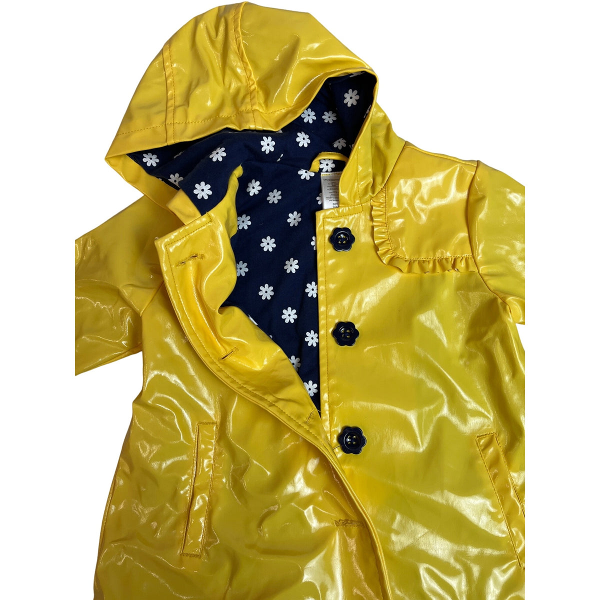 Toddler Yellow Raincoat With Daisy Lining & Hood 18M Waterproof Jacket