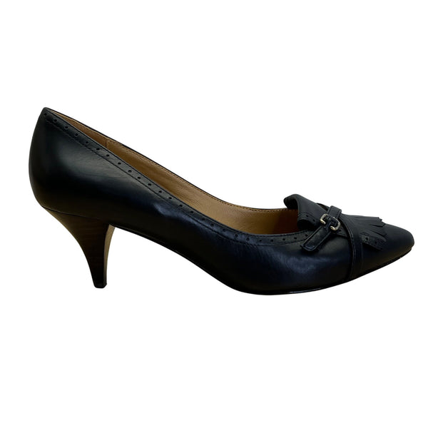Brooks Brothers Women’s Black Leather Fringe & Buckle Pointed Toe Heels Size 6.5