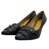 Brooks Brothers Women’s Black Leather Fringe & Buckle Pointed Toe Heels Size 6.5