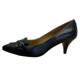 Brooks Brothers Women’s Black Leather Fringe & Buckle Pointed Toe Heels Size 6.5