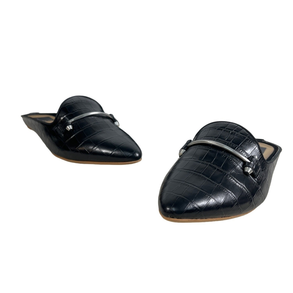 Dolce Vita Women's Black Gram Croco Embossed Leather Slippers Sz 9 - NWB