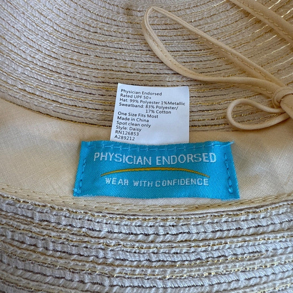 Physician Endorsed Women's Beige Wide Brim Adjustable Sun Hat With Bow One Size