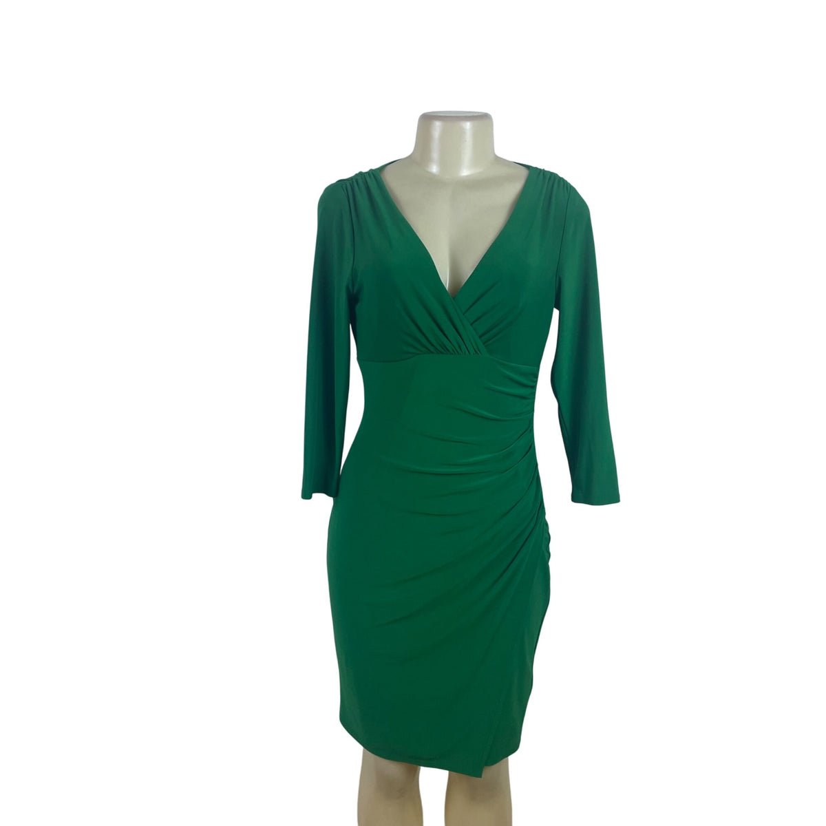 Lauren Ralph Lauren Women's Green Stretch Wrap Dress With V-Neck Sz 4 - New