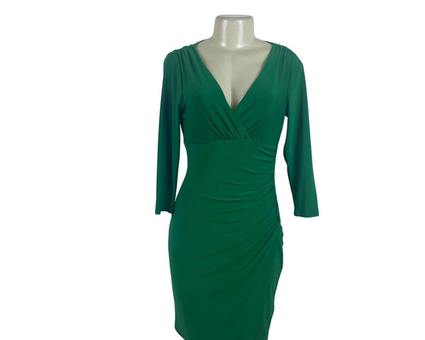 Lauren Ralph Lauren Women's Green Stretch Wrap Dress With V-Neck Sz 4 - New