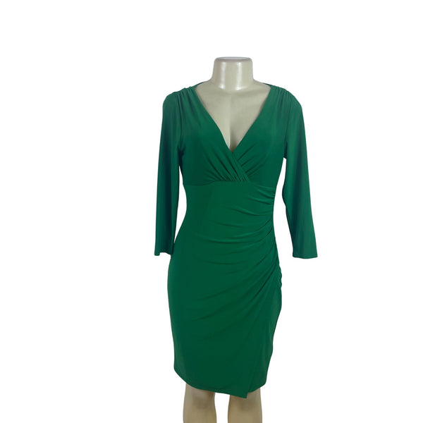 Lauren Ralph Lauren Women's Green Stretch Wrap Dress With V-Neck Sz 4 - New