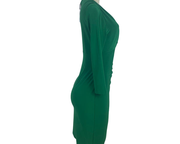 Lauren Ralph Lauren Women's Green Stretch Wrap Dress With V-Neck Sz 4 - New