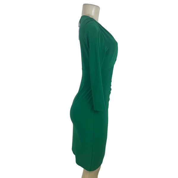 Lauren Ralph Lauren Women's Green Stretch Wrap Dress With V-Neck Sz 4 - New
