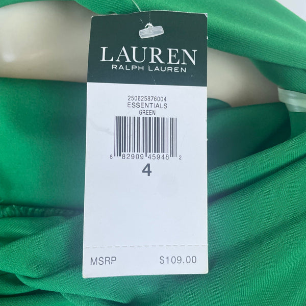 Lauren Ralph Lauren Women's Green Stretch Wrap Dress With V-Neck Sz 4 - New