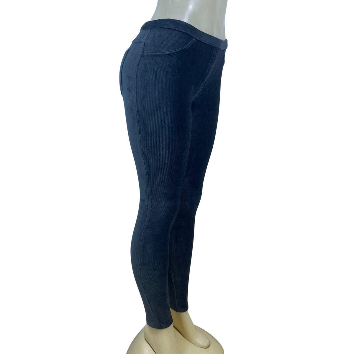 Hue Women's Grey Blue Corduroy Slim Fit Pants Size M Stretchy - New