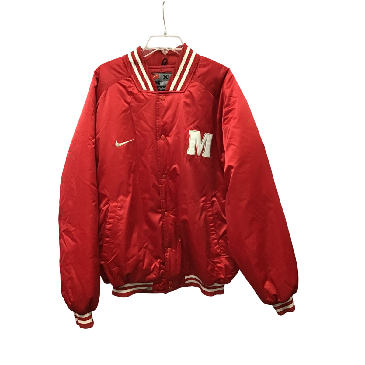 Nike Mens Red Polyester Maryland Letterman Jacket XL Embroidered Logo Rare Find