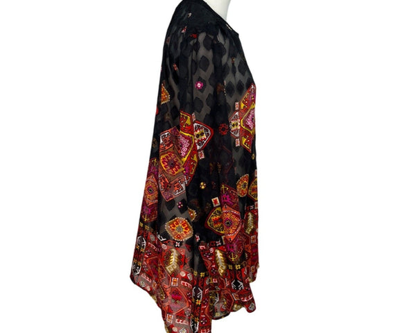 Ruby Rd. Womens Sheer Top Black Red Geometric Print Size 14