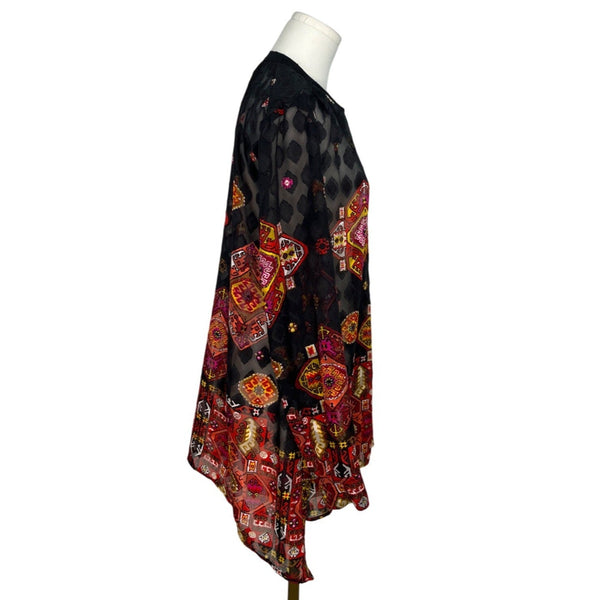 Ruby Rd. Womens Sheer Top Black Red Geometric Print Size 14