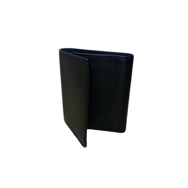 Perry Ellis Men Black Genuine Leather With ID Window & Card Slots Trifold Wallet