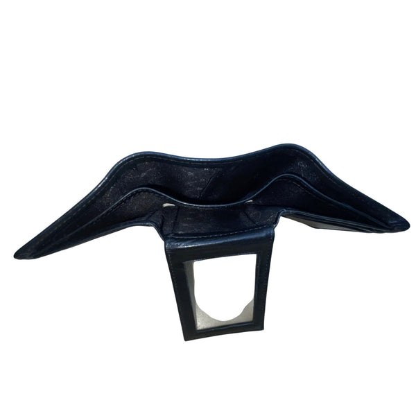 Perry Ellis Men Black Genuine Leather With ID Window & Card Slots Trifold Wallet