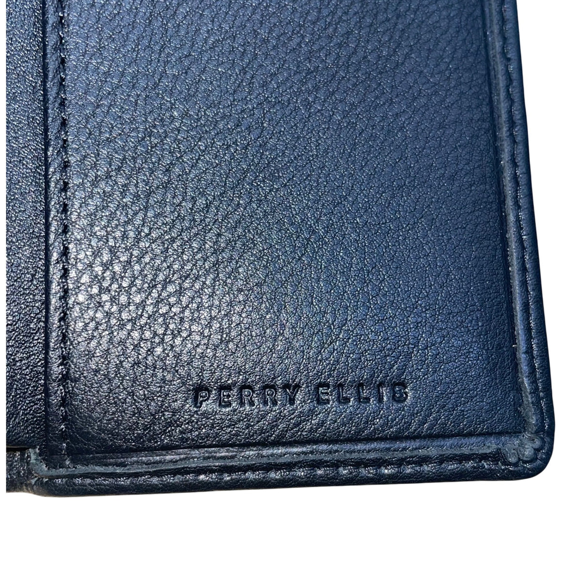 Perry Ellis Men Black Genuine Leather With ID Window & Card Slots Trifold Wallet