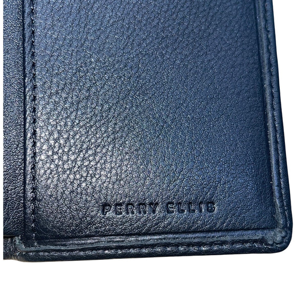 Perry Ellis Men Black Genuine Leather With ID Window & Card Slots Trifold Wallet
