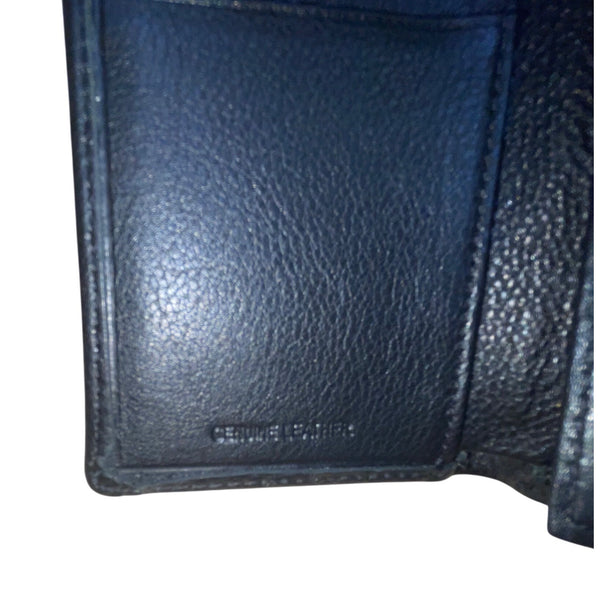 Perry Ellis Men Black Genuine Leather With ID Window & Card Slots Trifold Wallet