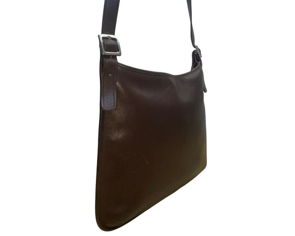 Coach Women’s Brown Leather Adjustable Strap With Silver Buckles Crossbody Bag