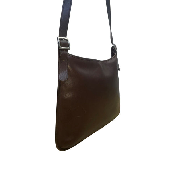 Coach Women’s Brown Leather Adjustable Strap With Silver Buckles Crossbody Bag