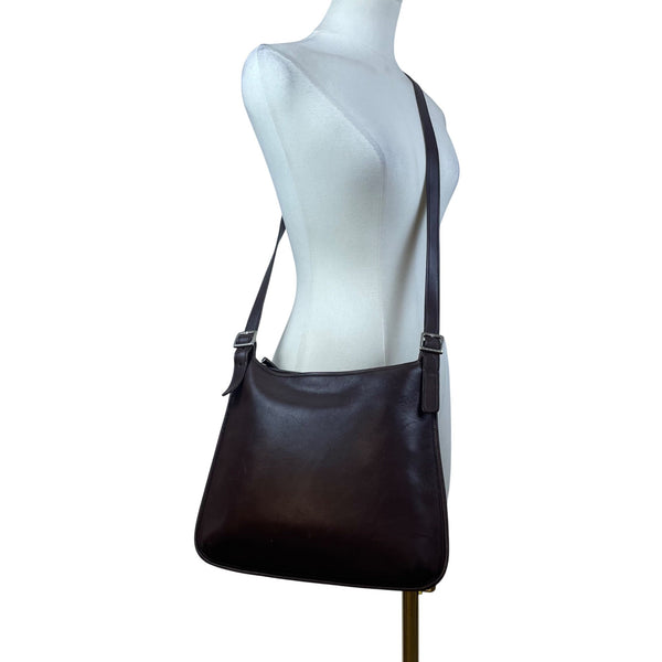 Coach Women’s Brown Leather Adjustable Strap With Silver Buckles Crossbody Bag