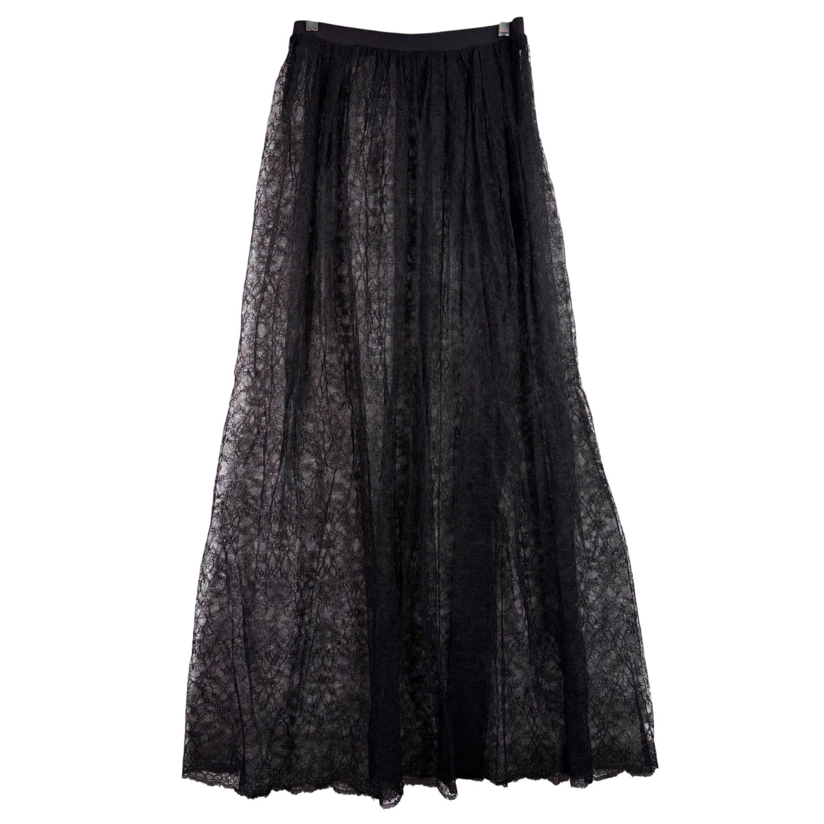 Black Lace Overlay Sheer Womens Maxi Skirt Elegant Flowing Design Lightweight One Size