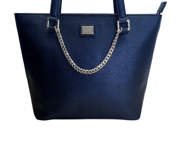 Calvin Klein Black Faux Leather With Gold Chain Detail & Dual Straps Tote Bag