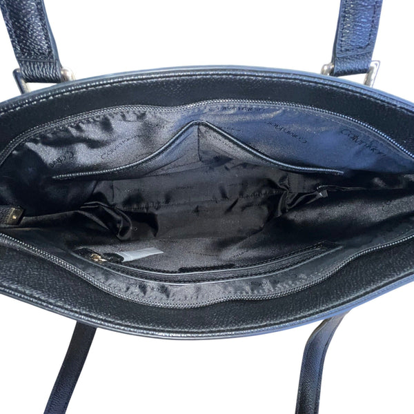 Calvin Klein Black Faux Leather With Gold Chain Detail & Dual Straps Tote Bag