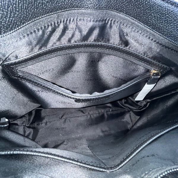 Calvin Klein Black Faux Leather With Gold Chain Detail & Dual Straps Tote Bag