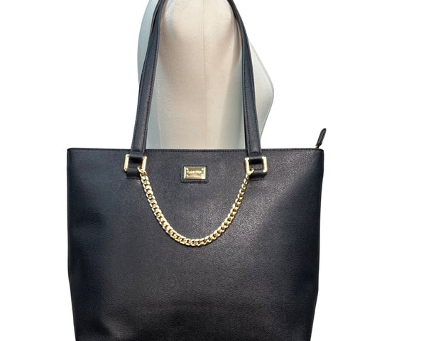 Calvin Klein Black Faux Leather With Gold Chain Detail & Dual Straps Tote Bag