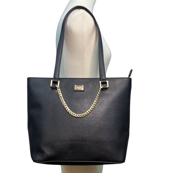 Calvin Klein Black Faux Leather With Gold Chain Detail & Dual Straps Tote Bag