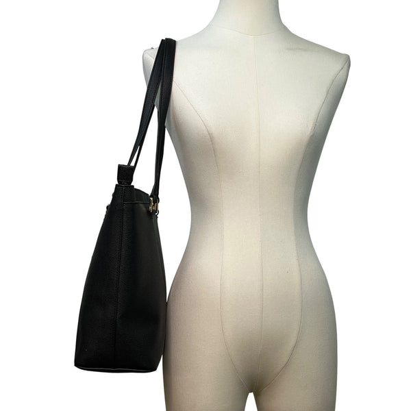 Calvin Klein Black Faux Leather With Gold Chain Detail & Dual Straps Tote Bag