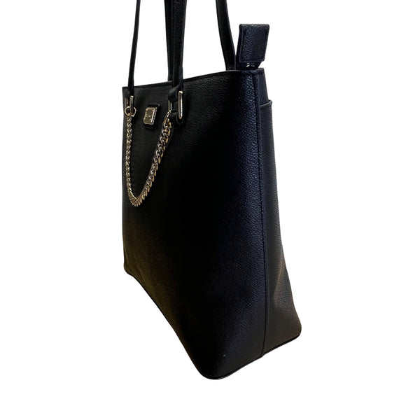 Calvin Klein Black Faux Leather With Gold Chain Detail & Dual Straps Tote Bag
