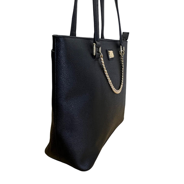Calvin Klein Black Faux Leather With Gold Chain Detail & Dual Straps Tote Bag