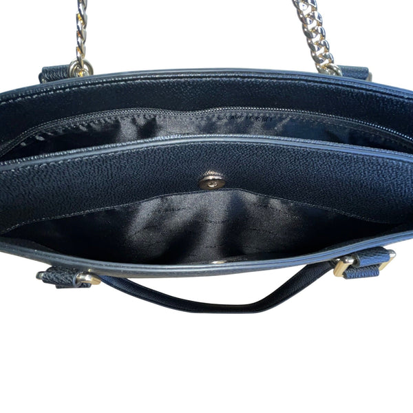 Calvin Klein Black Faux Leather With Gold Chain Detail & Dual Straps Tote Bag