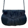 Vintage Black Beaded Satin With Scalloped Flap Design & Long Strap Evening Bag