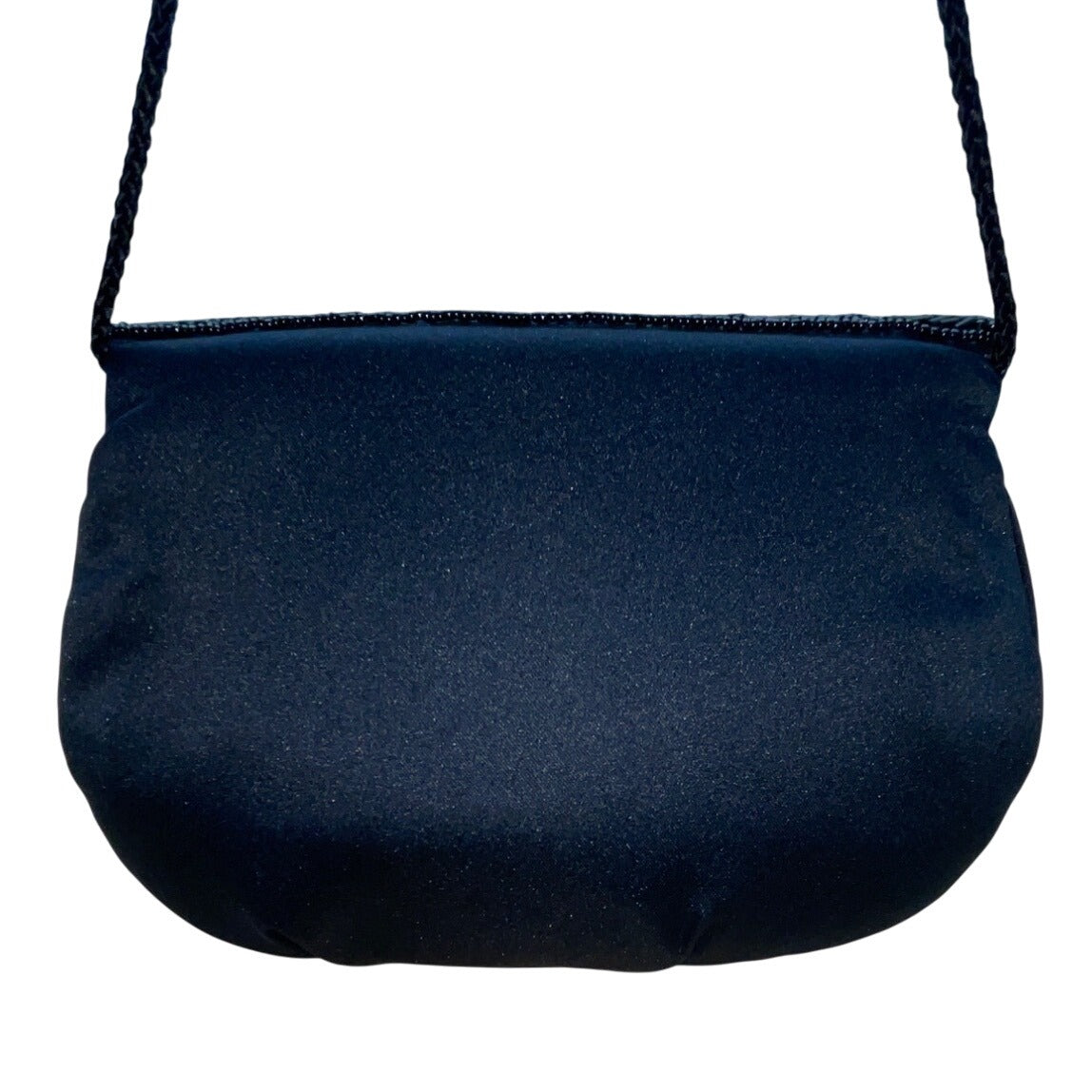 Vintage Black Beaded Satin With Scalloped Flap Design & Long Strap Evening Bag