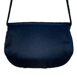 Vintage Black Beaded Satin With Scalloped Flap Design & Long Strap Evening Bag