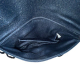 Vintage Black Beaded Satin With Scalloped Flap Design & Long Strap Evening Bag