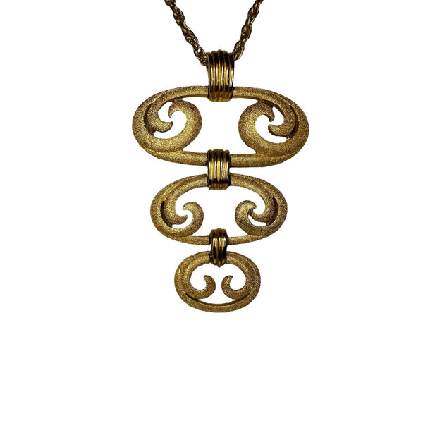 Vintage Designer Articulated 3 Tiered Gold Tone Pendant and Necklace - Baroque Style