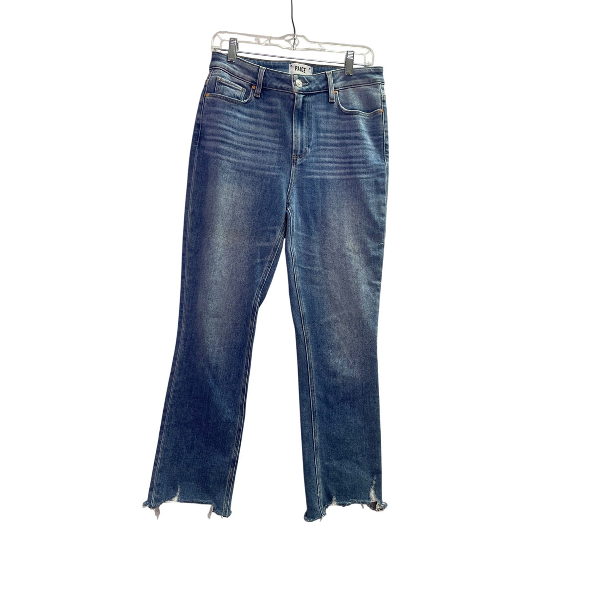 Paige Womens Blue Denim Cindy High-Rise Straight Jeans Raw Hem Size 29