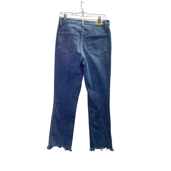 Paige Womens Blue Denim Cindy High-Rise Straight Jeans Raw Hem Size 29