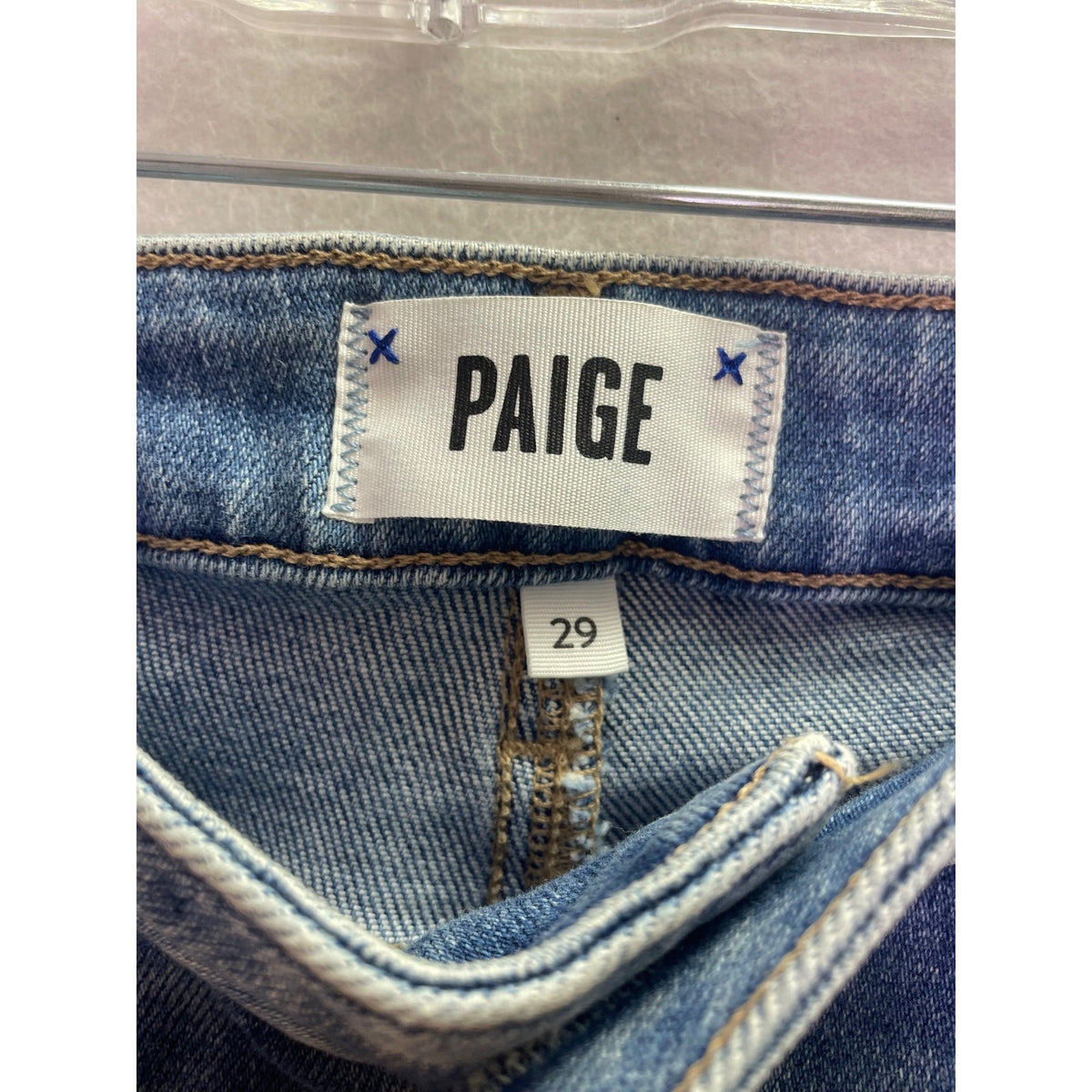 Paige Womens Blue Denim Cindy High-Rise Straight Jeans Raw Hem Size 29