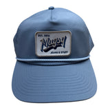 Mugsy Mens Adjustable Blue Baseball Cap With Embroidered Patch & Rope Detail