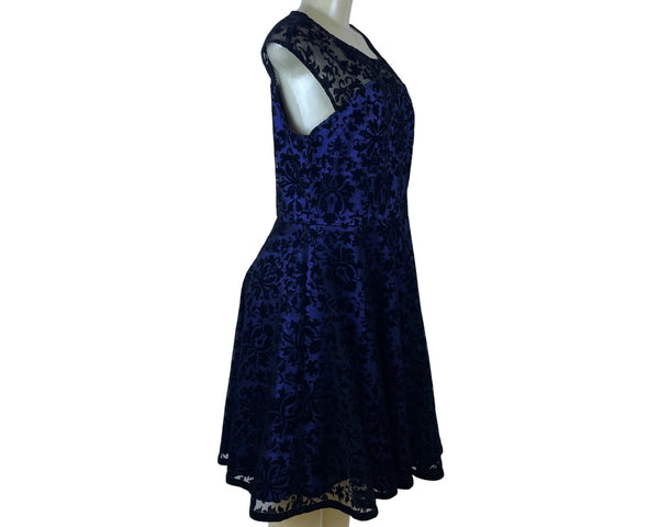 Belle Poque Womens Blue & Black Spandex Polyamide Lace Cocktail Dress Size XL